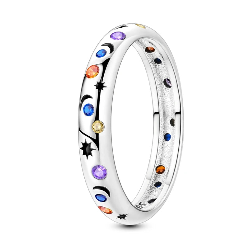 LAZA 925 Sterling Silver Colorful Rings Sparking Zirconium Bowknot Moon Sun Original Rin detail view