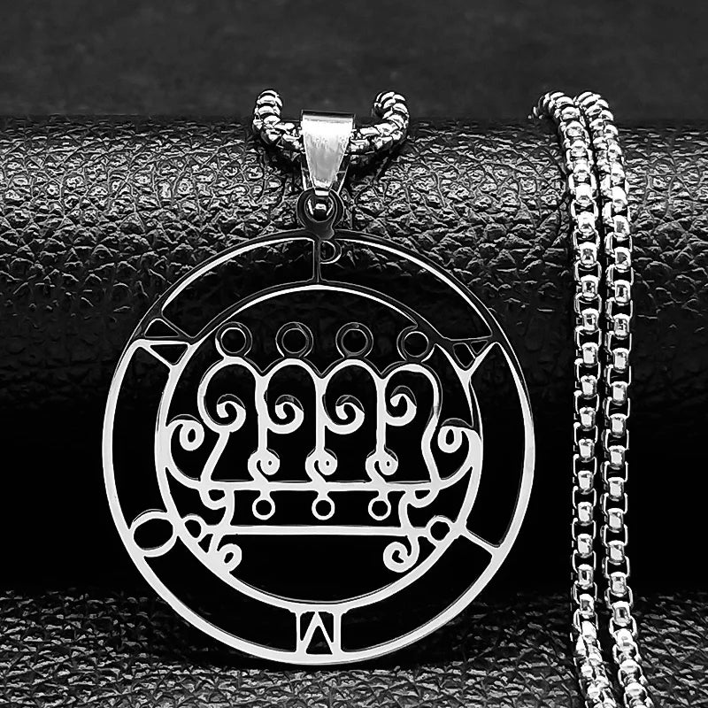 Sigeal Sigil De Lucifer Stainless Steel Satan Necklace | Asmoday Key Baphomet Pendant Je detail view