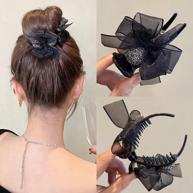 New Korean INS Style Premium Sense Of Ponytail Hair Clips Bow Grab Clip Female High Pill Head Artifacts Clip Headdress Hair Card