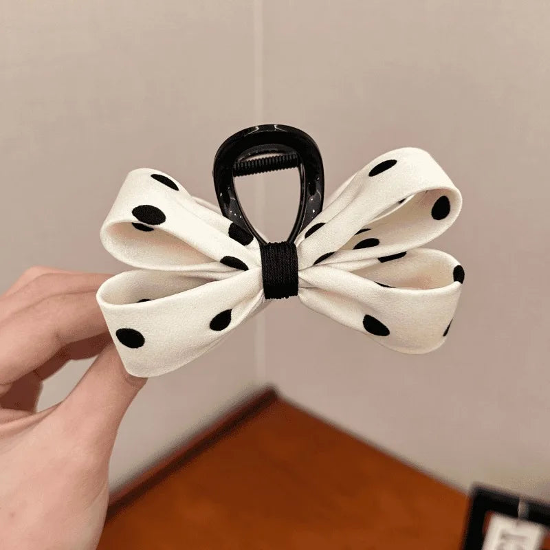 1/2pcs Dot Bow Hair Clip Polk for Women Elegant Temperament Shark Clip Fashion Girl Ponytail Clip