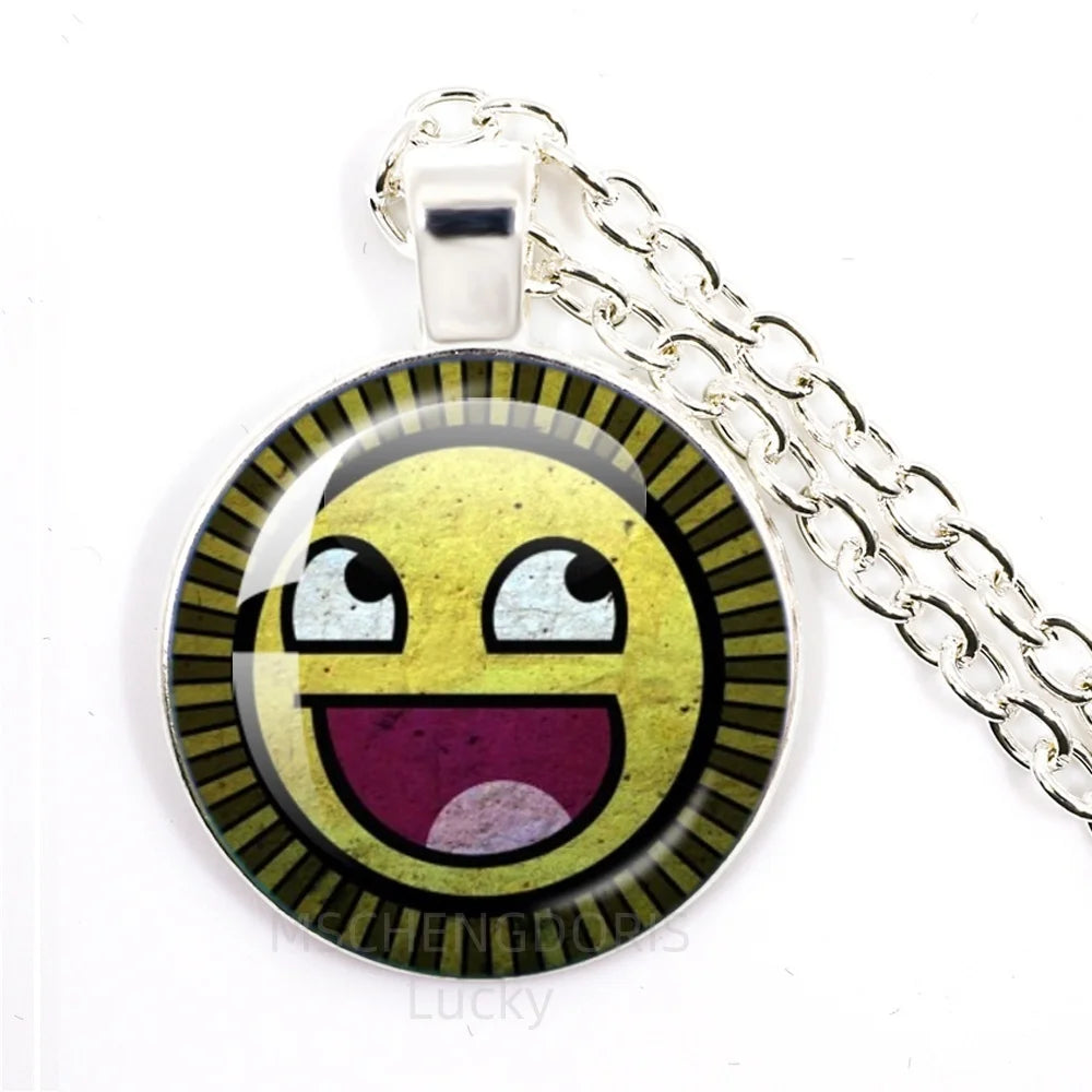 Funny Meme Cartoon Glass Pendant Necklace | Unisex Party Jewelry Gift close-up view