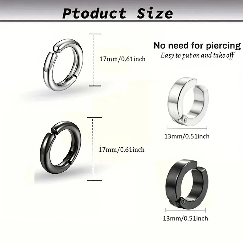 2/4 Pairs Punk Style Stainless Steel Ear Clip Set - Chic Circle Ear Cuffs No Piercing Ne detail view
