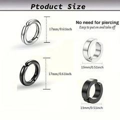 2/4 Pairs Punk Style Stainless Steel Ear Clip Set - Chic Circle Ear Cuffs No Piercing Ne detail view