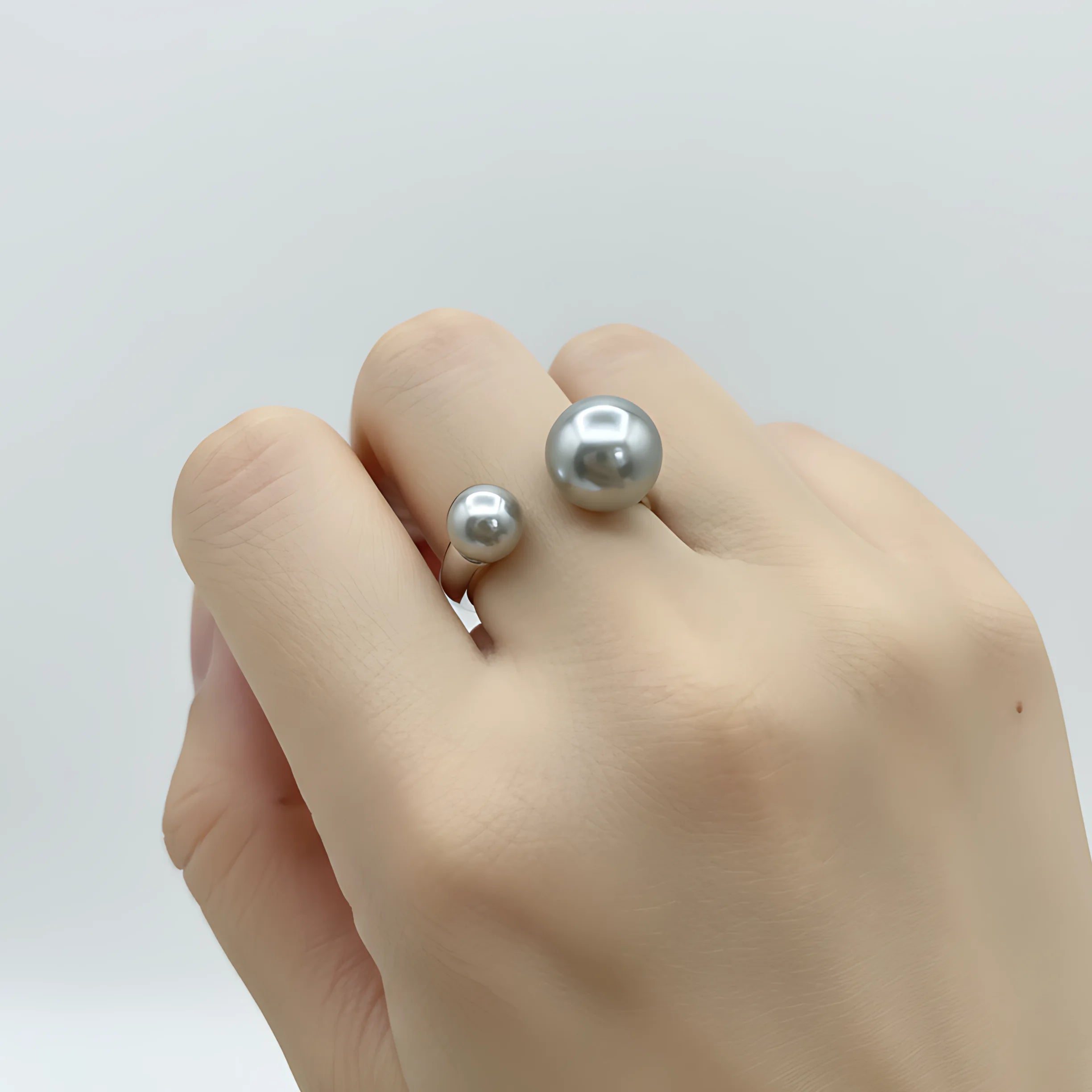 PANJBJ 925 Sterling Silver Pearl Irregular Ring for Women Shell Overlapping Hollow Sweet detail view