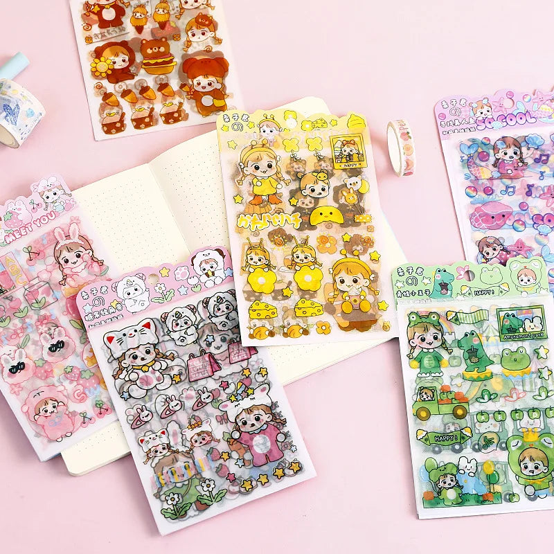 4-Piece Pink PET Sticker Pack | Kawaii Decorative Scrapbooking Set additional angle