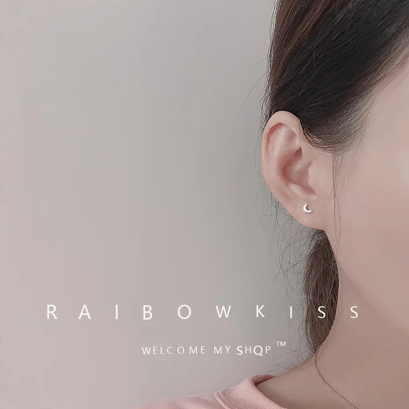 Crescent Moon Stud Earrings For Women New Fashion Small Geometry Invisible Ear Partner S detail view