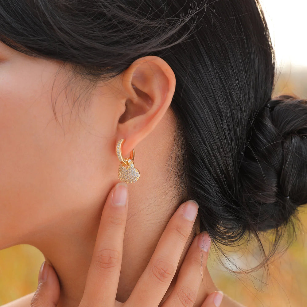 Trendy Gold Plated White CZ Stone Ear Jewelry Heart Huggie Hoop Earrings Dainty Dro additional angle