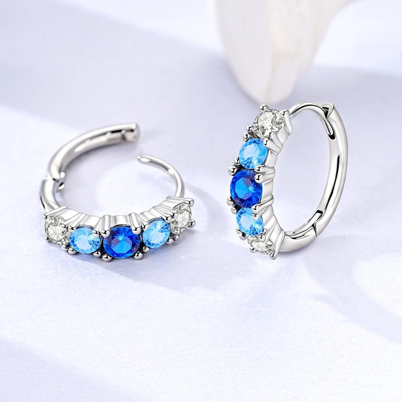Original 925 Sterling Silver Blue Zirconium Butterfly Earrings Colored Hoop Earrings lifestyle view