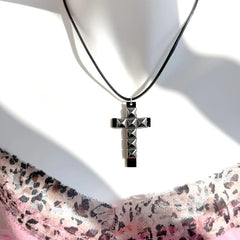 Rivet Cross Pendant Necklace | Punk Gothic Fashion Jewelry for Women close-up view