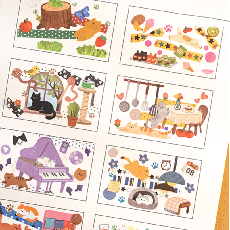 Mr. Paper 6-Pack Cat Life Stickers - Feline Theme Journal Supplies, Creative Collag additional angle
