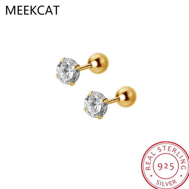 Moissanite Diamond Stud Earrings 18K White Gold Plated S925 Sterling Silver Earrings S close-up view