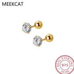 Moissanite Diamond Stud Earrings 18K White Gold Plated S925 Sterling Silver Earrings S close-up view