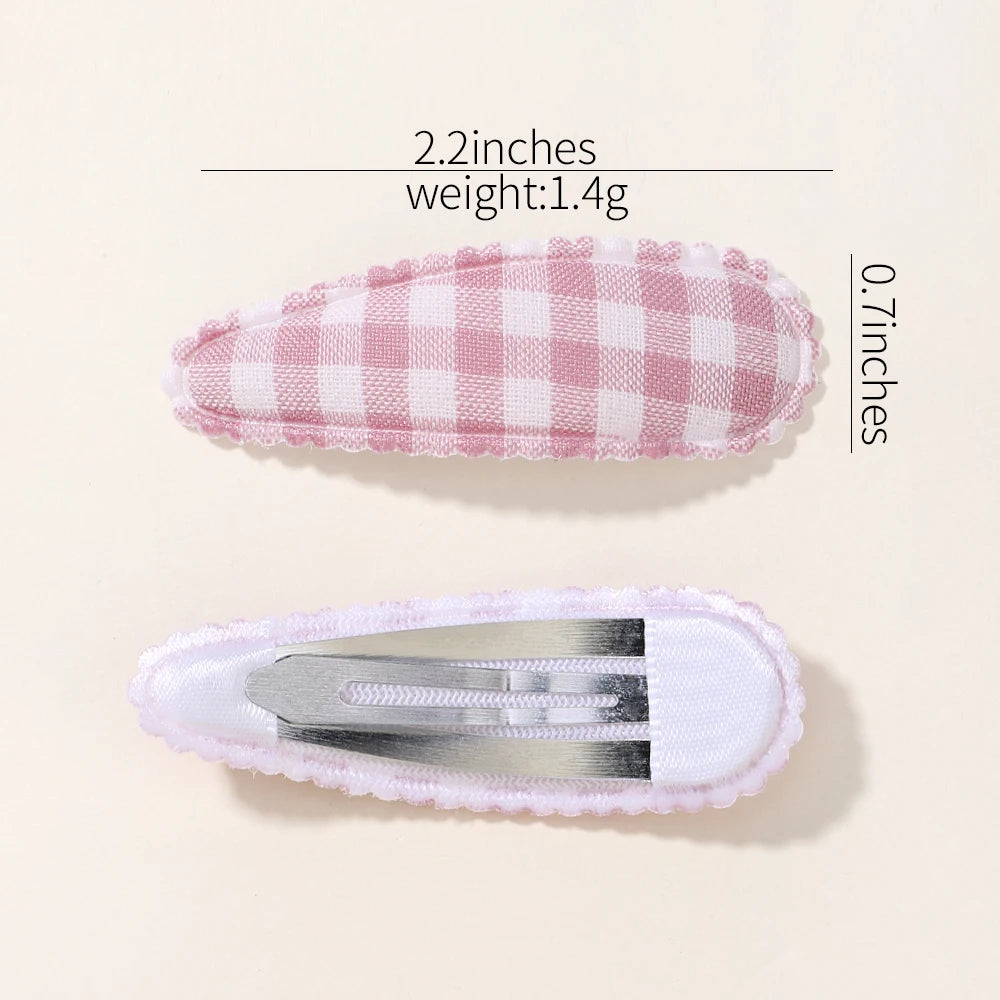 10Pcs/Lot Fresh Print Cotton Alloy Hair Clips for Kids Fabric Plaid BB Hairpins Gir additional angle