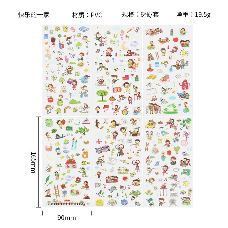 6Pcs Waterproof Cartoon Sticker Set | Cute DIY Decals for Laptops, Phones, and Planners detail view