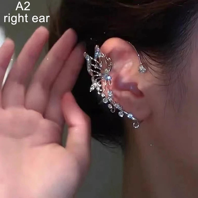 1Pc Chic Elf Ear Cuff Maple Leaf Hollowed Zircon Leaf Cosplay Fairy Earring Clips for alternate view