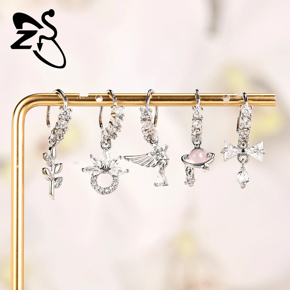 ZS 1 Piece 20G Trendy Hoop Nose Rings Women Moon Star Flower Pendant Septum Piercing E close-up view