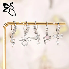ZS 1 Piece 20G Trendy Hoop Nose Rings Women Moon Star Flower Pendant Septum Piercing E close-up view