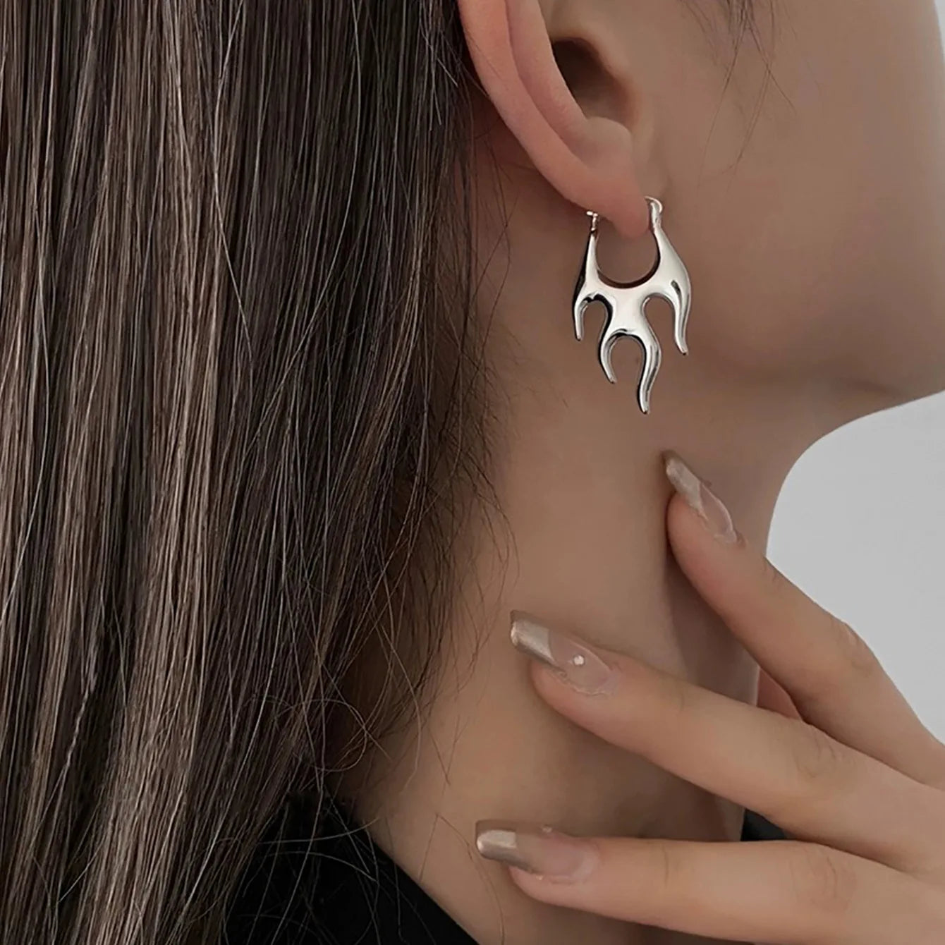 Gothic Punk Gold Flame Hoop Earrings for Women | Exaggerated Geometric Piercing Jewelr close-up view
