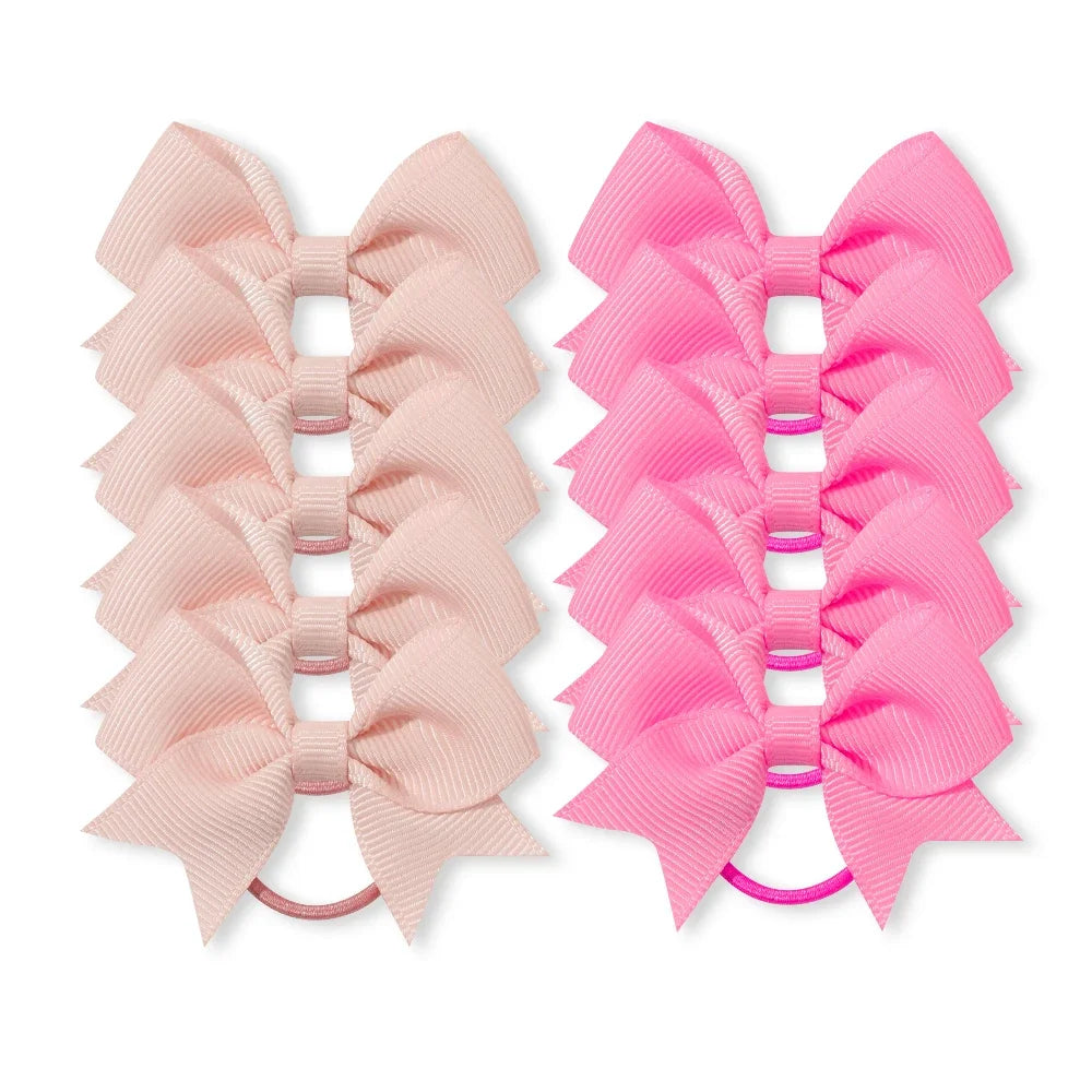 10Pcs/lot Grosgrain Ribbon Pigtail Hair Bows Elastic Hair Ties Hair Bands Holders Girl close-up view