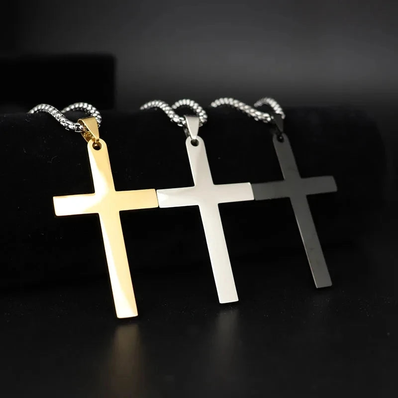 Simple Cross With Circle Pendant Necklace | Stainless Steel Christ Cruz Chain for Men an detail view