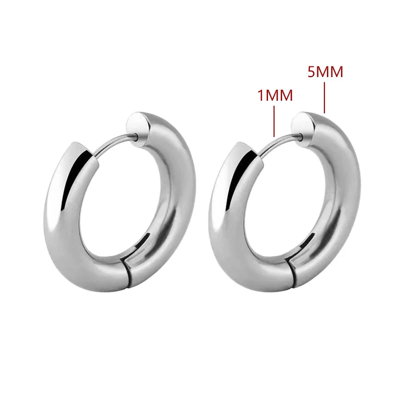 2pc Stainless Steel Small Hoop Earrings | Unisex Punk Hip Hop Huggie Earrings lifestyle view