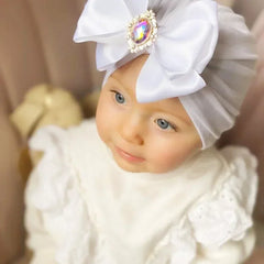 Baby Girl Bowknot Turban Hat with Rhinestone | Soft Knit Headwear for Infants detail view
