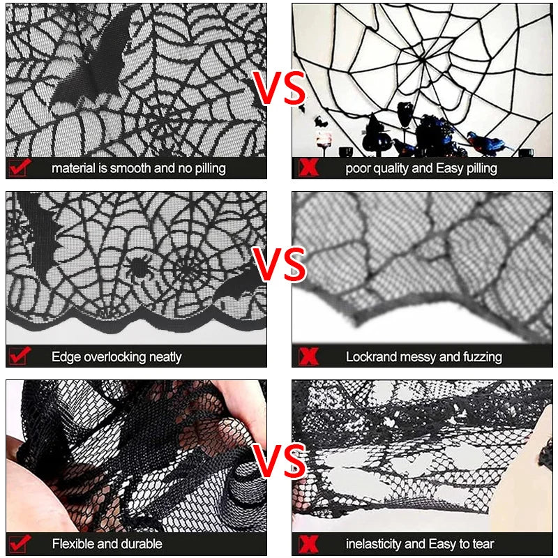 1 Piece Halloween Lace Tablecloth Bat Net Skull Pattern Rectangular Shape For Party De close-up view