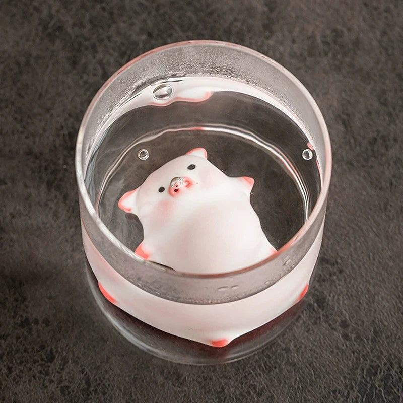 Bubbling Tea Pet Piggy Cartoon Ceramic Mug | Funny Gift close-up view