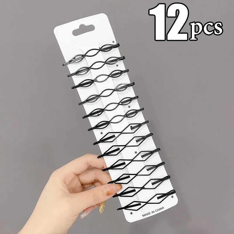 3/12Pcs Black Hair Clips Bobby Pins Wavy Hairpins Metal Barrettes Invisible Wave Ha additional angle