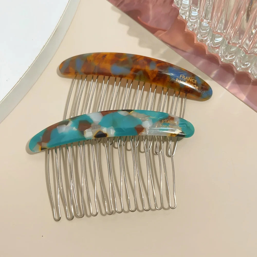 1/2pcs Acetate Metal Hair Combs Clips for Women Girls Side Bangs Upside-down Hairpins alternate view