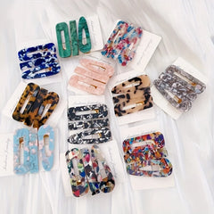 3pcs/set Acetate Hollow Water Drop Long Strip Hairpin Simple Duck Beak Clip Broken Hair Leopard Hair