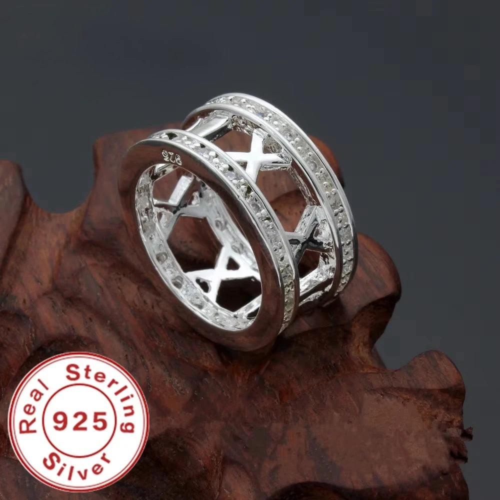 925 sterling silver Roman numeral AAA zircon ring, wedding ring for men and women, fashionable party