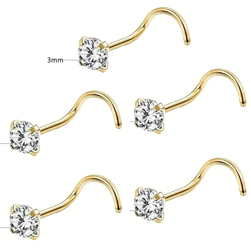 1/3/5Pcs Minimalist Curved Bar Nose Studs Stainless Steel CZ Inlaid Nose Piercing Jew lifestyle view