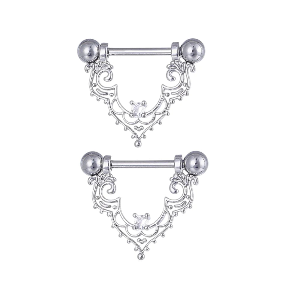 2pc 16G 14G Titanium Barbell CZ Zircon Nipple Shield Jewelry Women Anti-allergic Body lifestyle view
