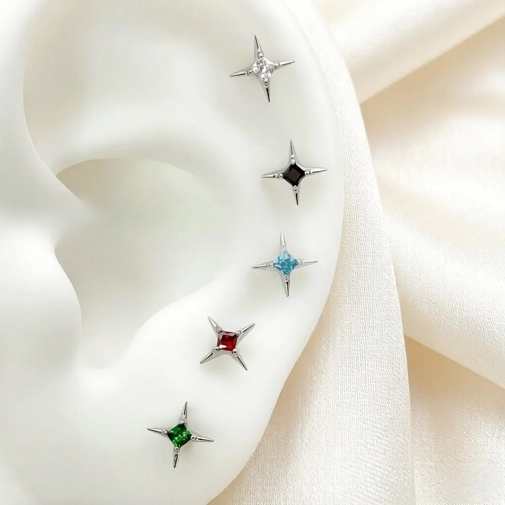 G23 Titanium 16G CZ Square Star Labret Tragus Helix Cartilage Flat Back Earring Nose alternate view
