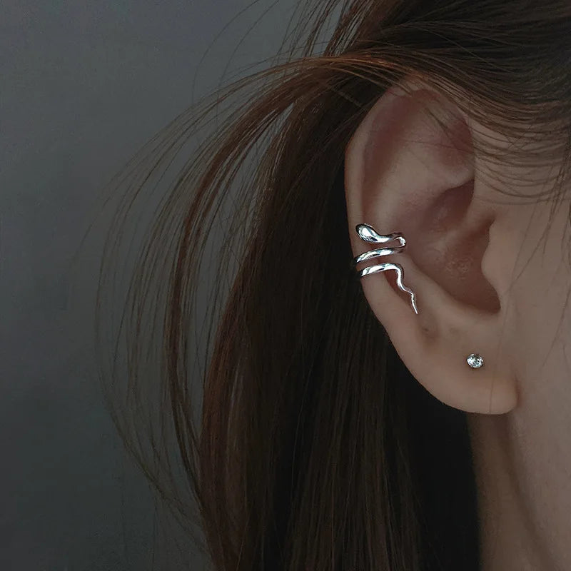 1Pcs Fashion Silver Color Snake Ear Clip Earrings for Women Men Punk Non Piercing Fake Piercing Ear