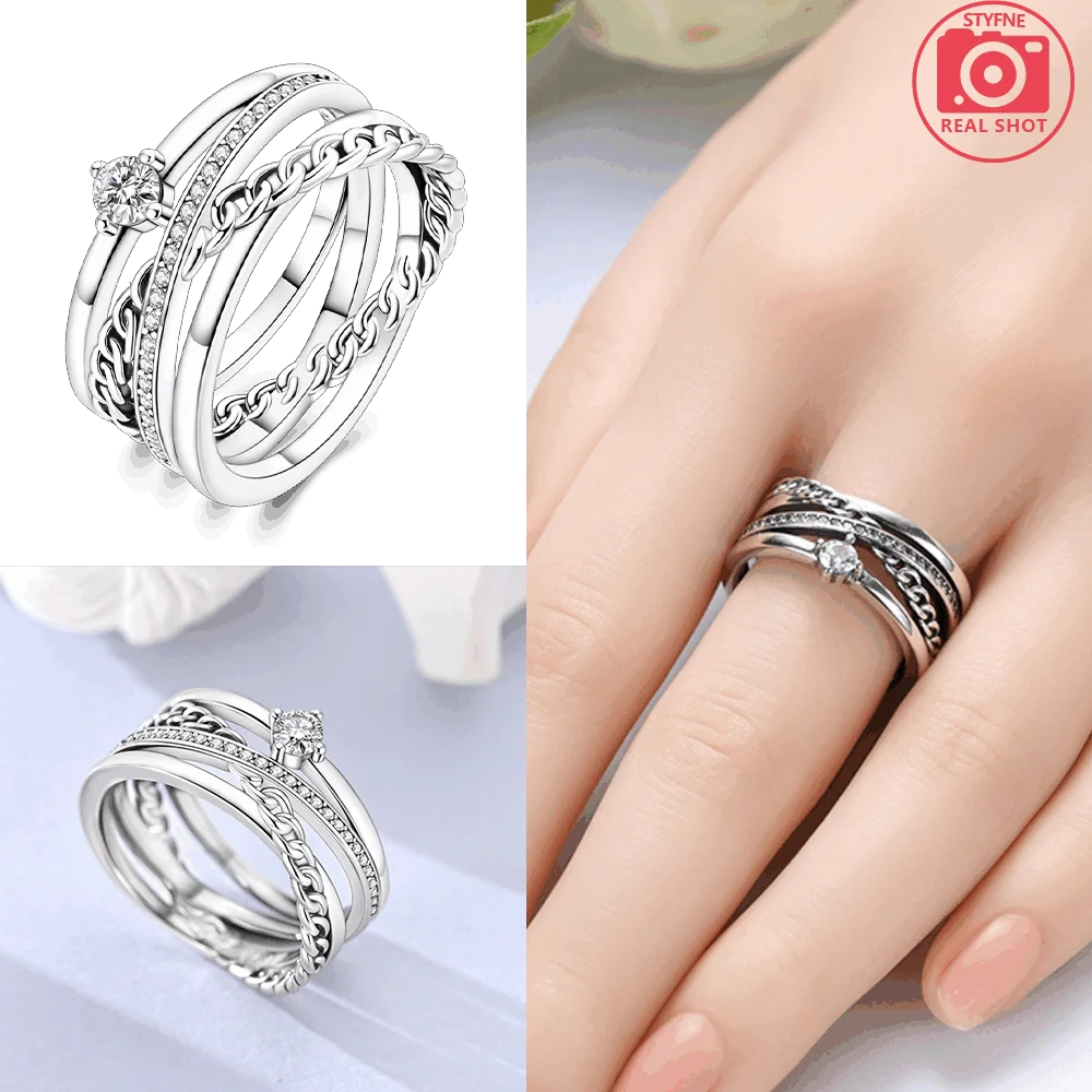 Original Romantic Heart-shaped White Zircon Shell Bowknot Rings 925 Sterling Silver W alternate view