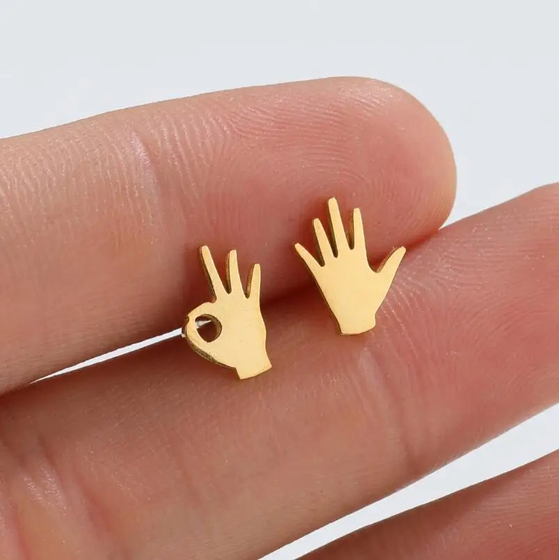 316L Stainless Steel Figure Earring Bicycle Key Crescent Moon Heart Lightening Skull lifestyle view