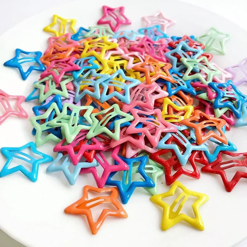 10pcs Colorful Star BB Hair Clips Girls Y2K Cute Star Barrettes Women Simple Metal Sna close-up view