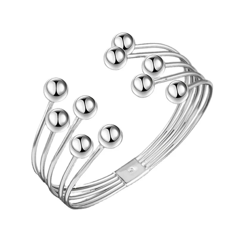 Andara 925 Silver Bead Open Cuff Bracelet Bangle | Unisex Sterling Silver Jewelry G additional angle