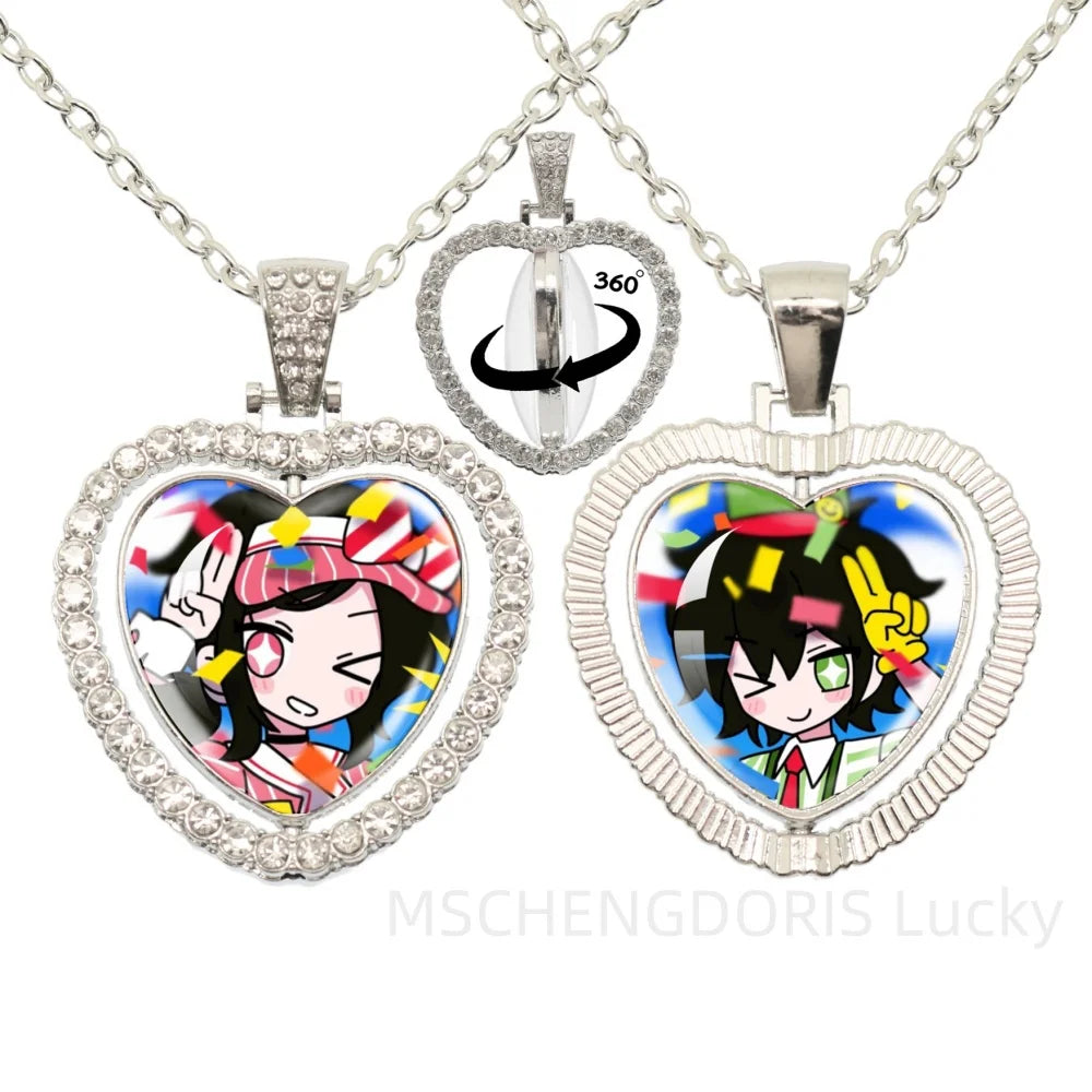 The Coffin Of Andy And Leyley Cosplay Necklace | Double Sided Glass Cabochon Heart Pen close-up view