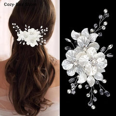 [ZY]Pearl Rhinestone Flower Wedding Hair Clip Hair Accessories For Women Beaded Hairpin Hair Ornaments Jewelry Bridal Headpiece