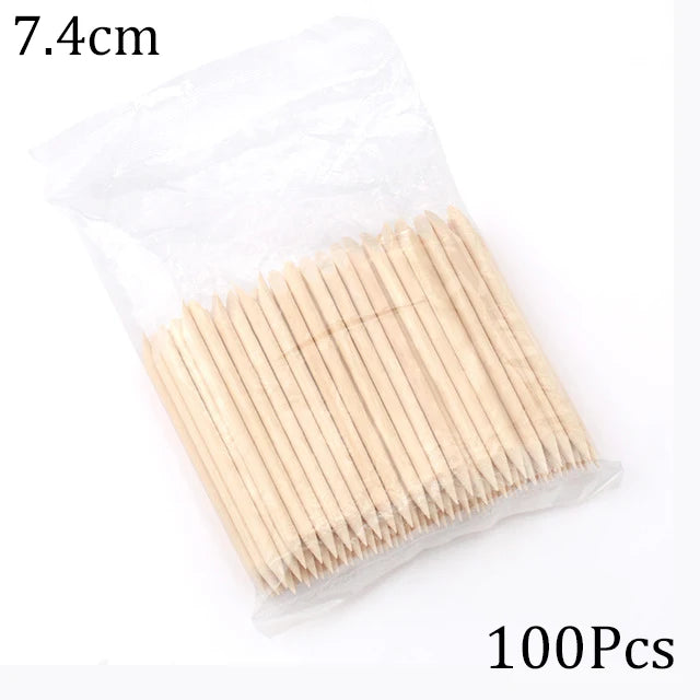 100/50pcs Nail Art Pusher Orange Wood Sticks Cuticle Pusher Remover Rhinestones Dotti alternate view