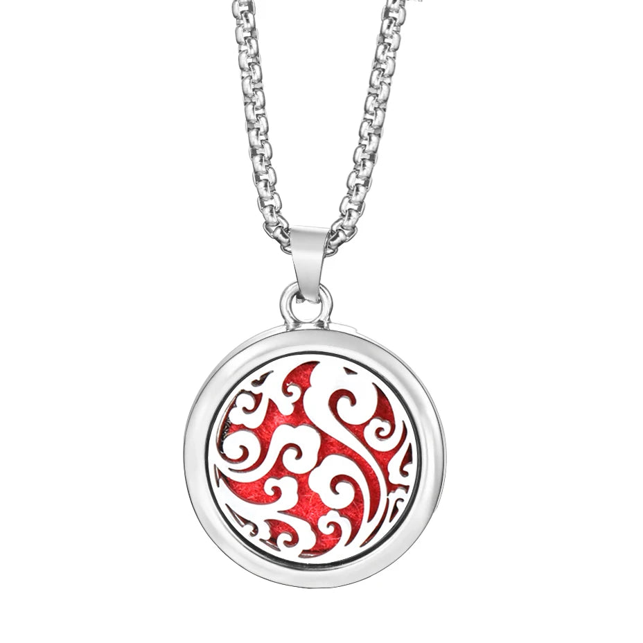 20mm Pattern Insert Perfume Pad Locket Necklace | Stainless Steel Aromatherapy Pend additional angle