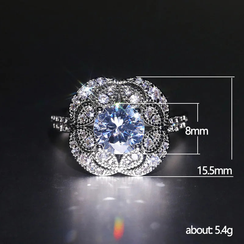 Luxury Jewelry 925 Sterling Silver Large Round Cut White Topaz CZ Diamond Couple Ri additional angle