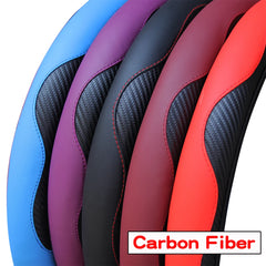 PU Carbon Fiber Leather Car Steering Wheel Cover | 14.5-15 Inch Grip Enhancer detail view