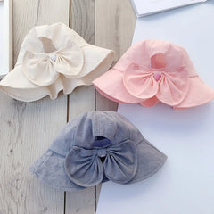Princess Baby Bucket Hat for Girls | Big Bow Summer Sun Hat close-up view