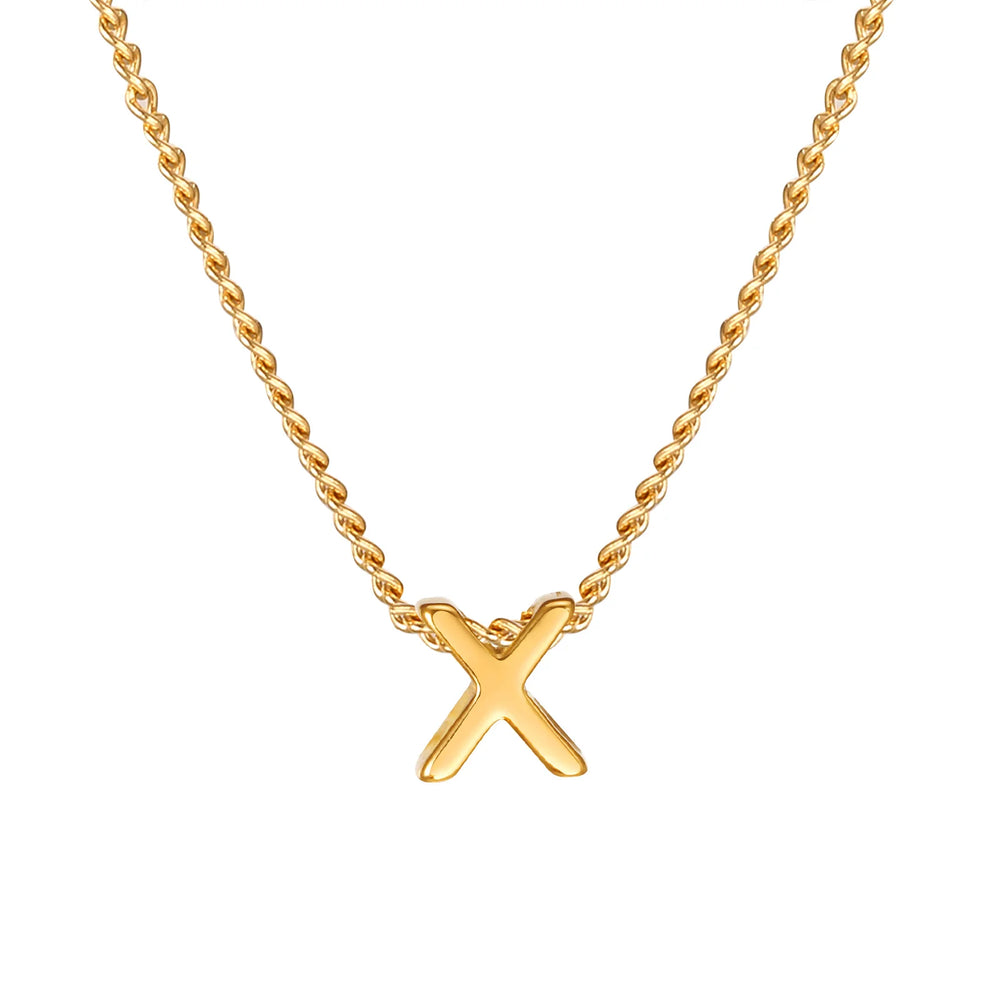 Vnox Chic Tiny A-Z Letters Necklaces for Women Girls, Gold Color Stainless Steel Init alternate view
