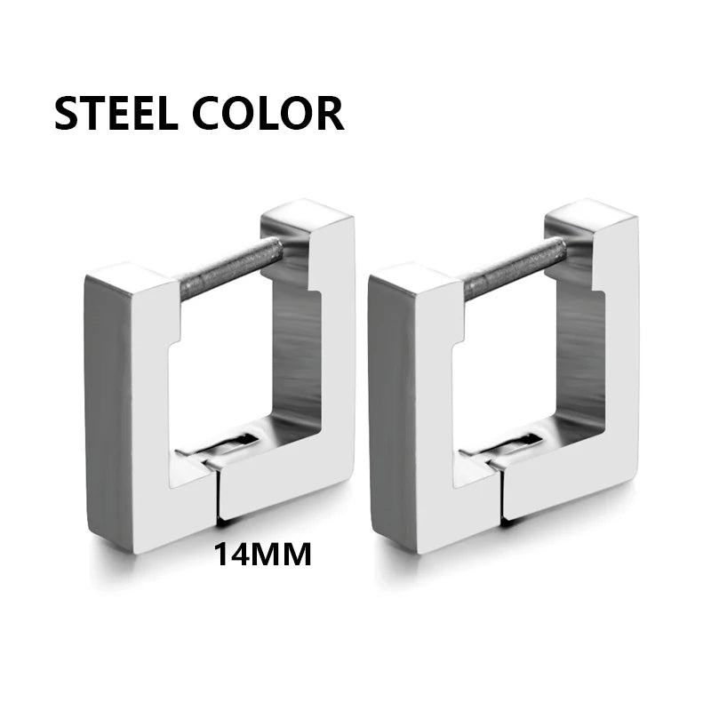 Fashion Geometric Stainless Steel Square Triangle Hoop Earrings Men Women Stainless St close-up view