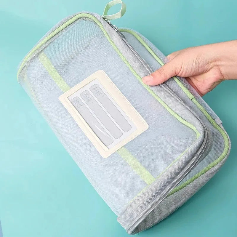 Stationery Storage Bag Double-layer Mesh Zipper Bag Large Capacity Organizer Folders School Office